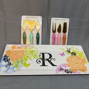 Mango moon, Earth Aware  bamboo, monogrammed serving tray w/ cheese knife sets